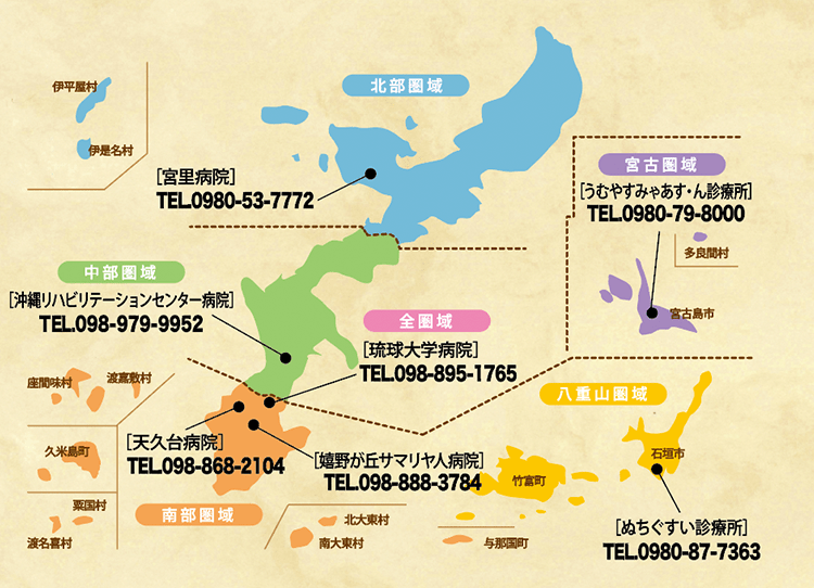沖縄県認知症疾患医療センター圏域マップ